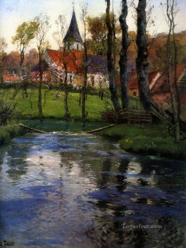  Thaulow Art - The Old Church by the River Norwegian Frits Thaulow